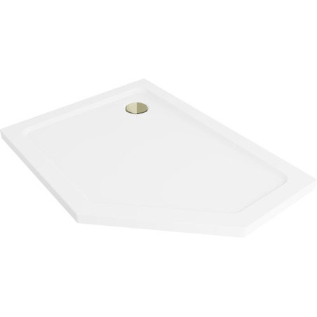 Mexen Flat plokščias penkiakampis dušo padėklas kairysis 100 x 90 cm, baltas, sifonas auksinis - 41P109010L-G