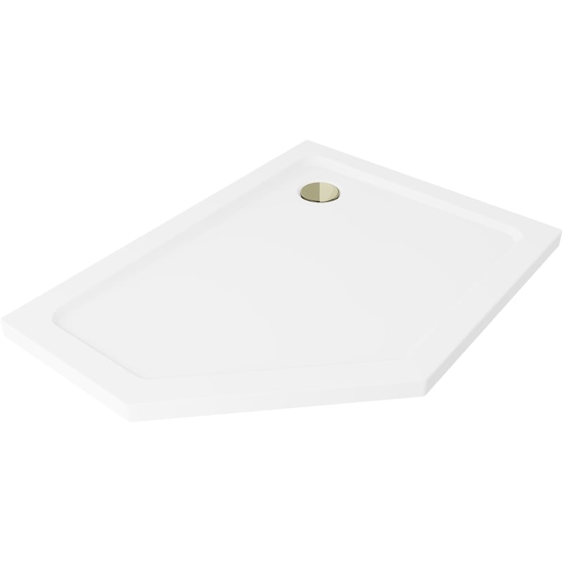 Mexen Flat penkiakampė plokščia dušo kabina dešinė 100 x 90 cm, balta, auksinis sifonas - 41P109010R-G