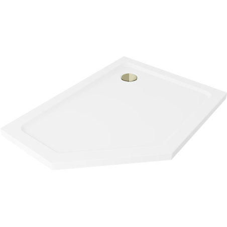 Mexen Flat penkiakampė plokščia dušo kabina dešinė 100 x 90 cm, balta, auksinis sifonas - 41P109010R-G