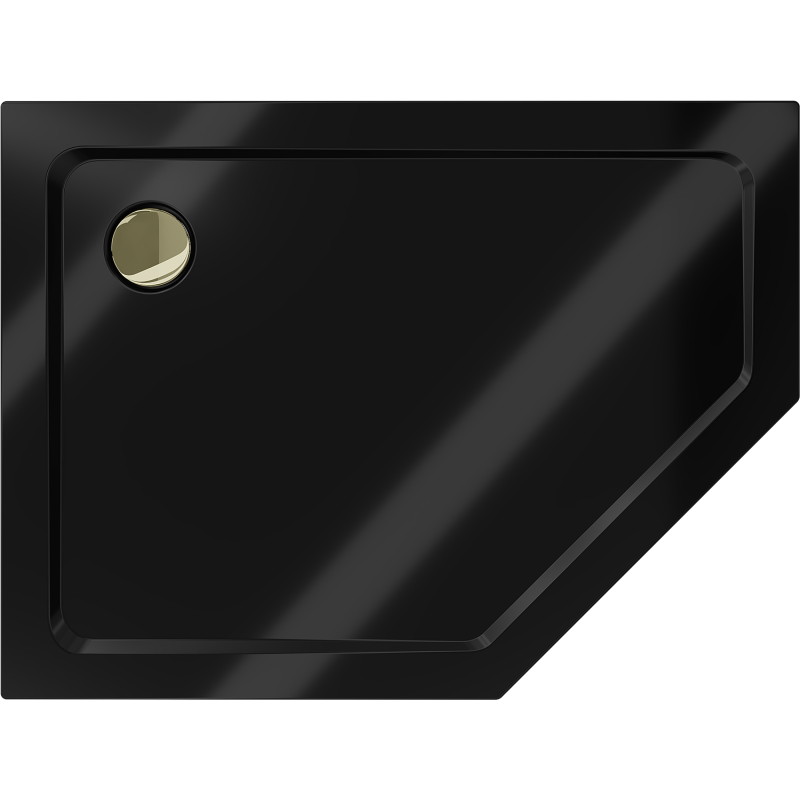 Mexen Flat penkiakampis plonas kairys dušo padėklas 90 x 80 cm, juodas, auksinis sifonas - 41P708090L-G