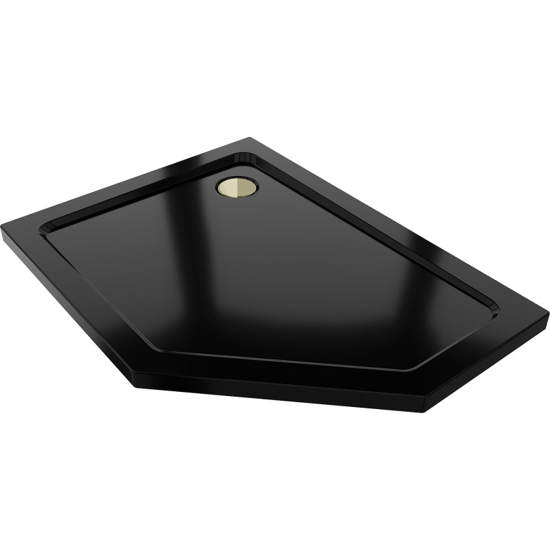 Mexen Flat penkiakampis dušo padėklas slim kairysis 100 x 80 cm, juodas, aukso sifonas - 41P708010L-G