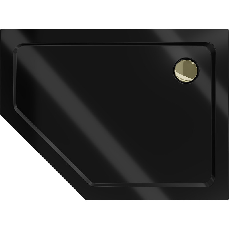 Mexen Flat penkiakampis plonas dušo padėklas, dešinysis 100 x 80 cm, juodas, auksinis sifonas - 41P708010R-G