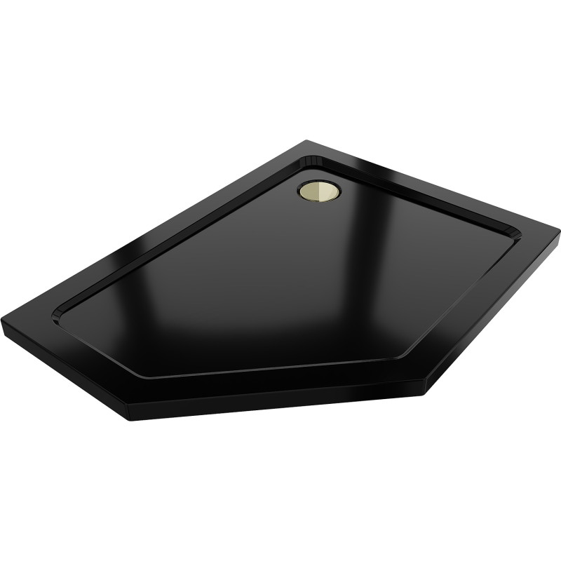 Mexen Flat penkiakampis plonas dušo padėklas, dešinysis 100 x 80 cm, juodas, auksinis sifonas - 41P708010R-G