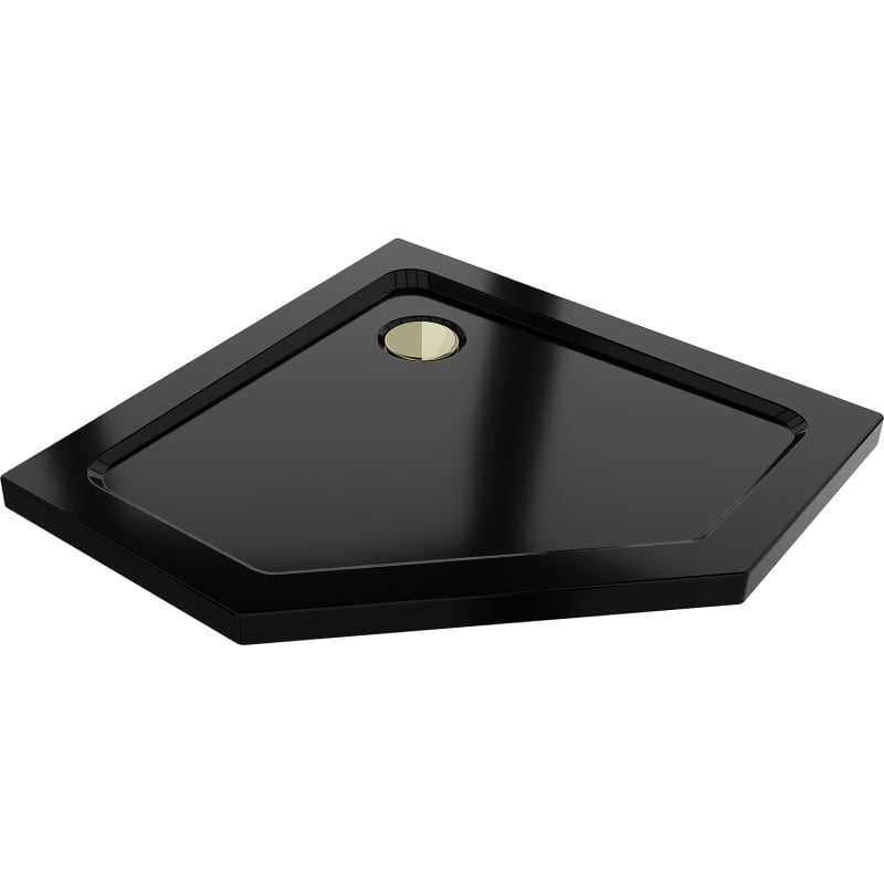 Mexen Flat penkiakampis dušo padėklas slim 90 x 90 cm, juodas, sifonas auksinis - 41P709090-G