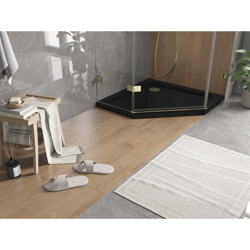 Mexen Flat penkiakampis dušo padėklas slim 90 x 90 cm, juodas, sifonas auksinis - 41P709090-G