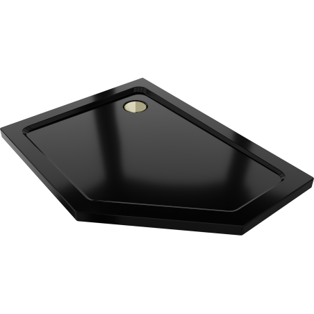 Mexen Flat penkiakampė dušo padėklas slim kairysis 100 x 90 cm, juodas, sifonas auksinis - 41P709010L-G