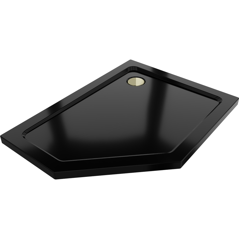 Mexen Flat penkiakampis dušo padėklas slim dešinys 100 x 90 cm, juodas, auksinis sifonas - 41P709010R-G