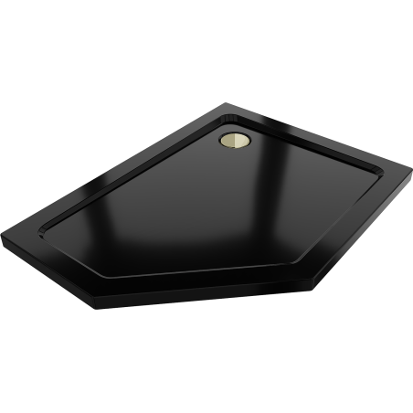 Mexen Flat penkiakampis dušo padėklas slim dešinys 100 x 90 cm, juodas, auksinis sifonas - 41P709010R-G