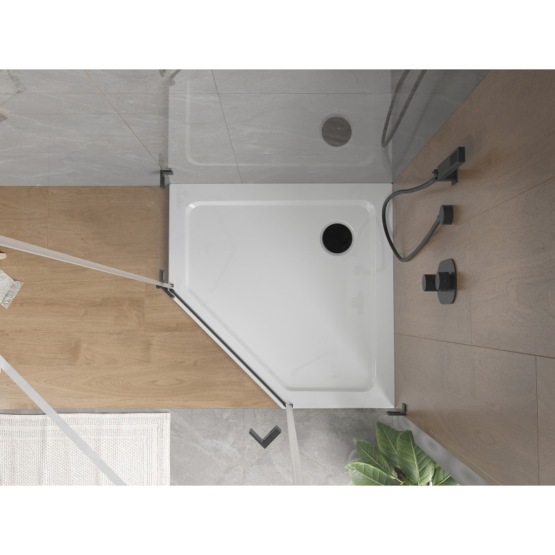Mexen Flat penkiakampis slim dušo padėklas 80 x 80 cm, baltas, juodas sifonas - 41P108080-B