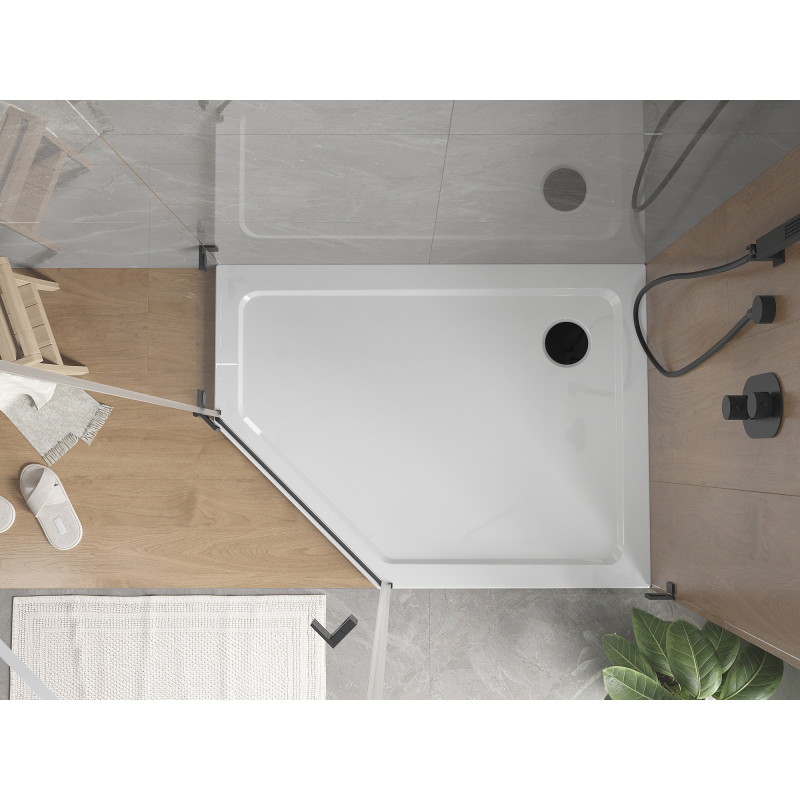 Mexen Flat penkiakampė plona įleistinė dušo padėklas dešinė 90 x 80 cm, baltas, sifonas juodas - 41P108090R-B