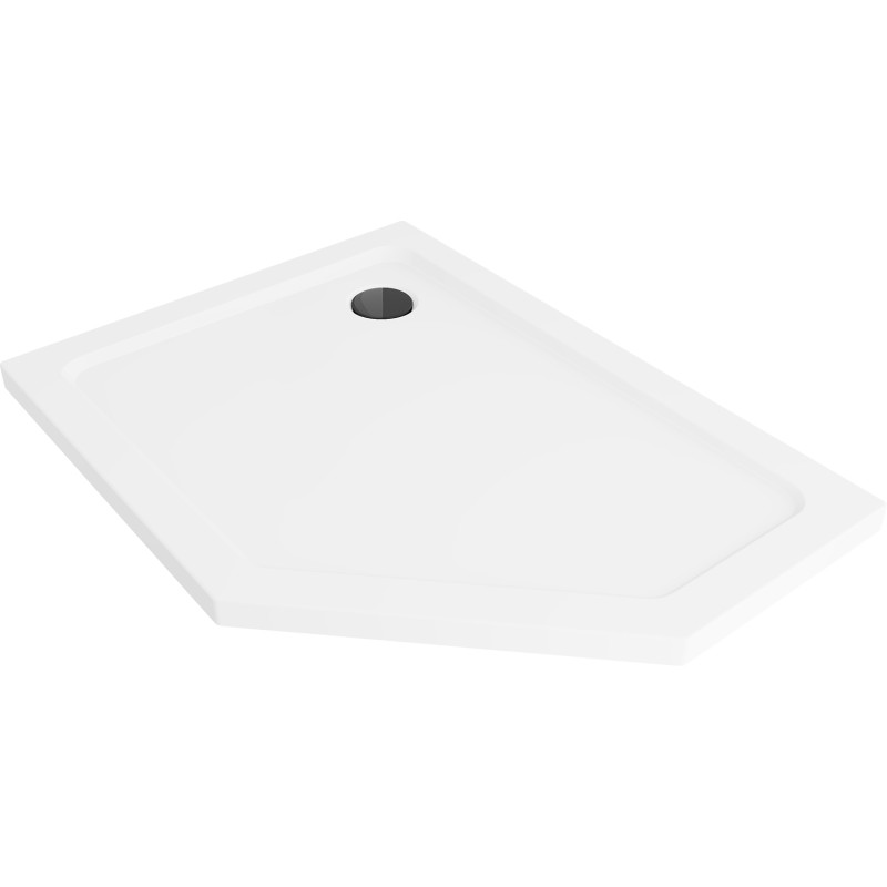 Mexen Flat plonas pentagoninis dušo padėklas kairysis 100 x 80 cm, baltas, sifonas juodas - 41P108010L-B