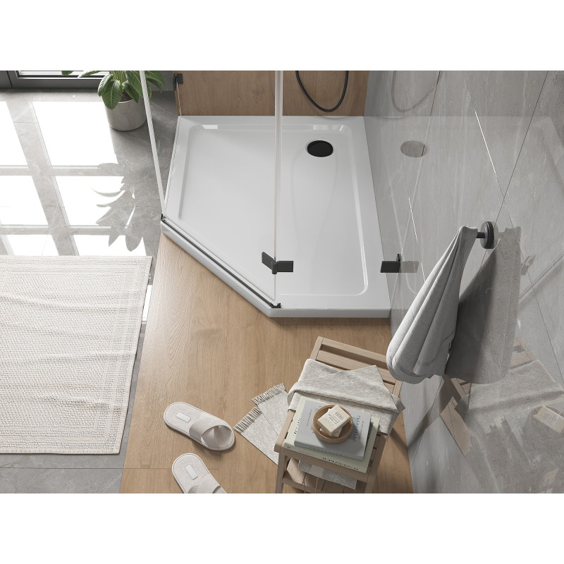 Mexen Flat penkiakampis dušo padėklas slim kairysis 100 x 90 cm, baltas, juodas sifonas - 41P109010L-B