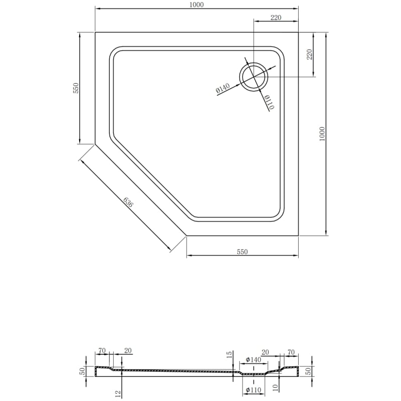 Mexen Flat penkiakampis slim dušo padėklas 100 x 100 cm, baltas, sifonas juodas - 41P101010-B