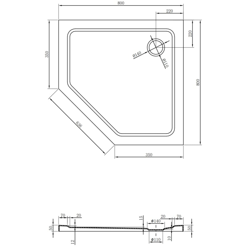 Mexen Flat penkiakampis plonas dušo padėklas 80 x 80 cm, juodas, juodas sifonas - 41P708080-B