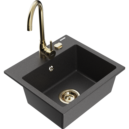 Mexen Milo granitinė vienos talpos plautuvė su virtuviniu maišytuvu Telma, juoda taškuota - 6505-76-670200-50