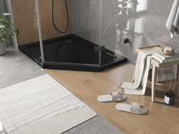 Mexen Flat penkiakampis dušo padėklas slim kairysis 90 x 80 cm, juodas, juodas sifonas - 41P708090L-B