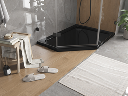 Mexen Flat penkiakampė plonas dešinė dušo padėklas 90 x 80 cm, juodas, sifonas juodas - 41P708090R-B