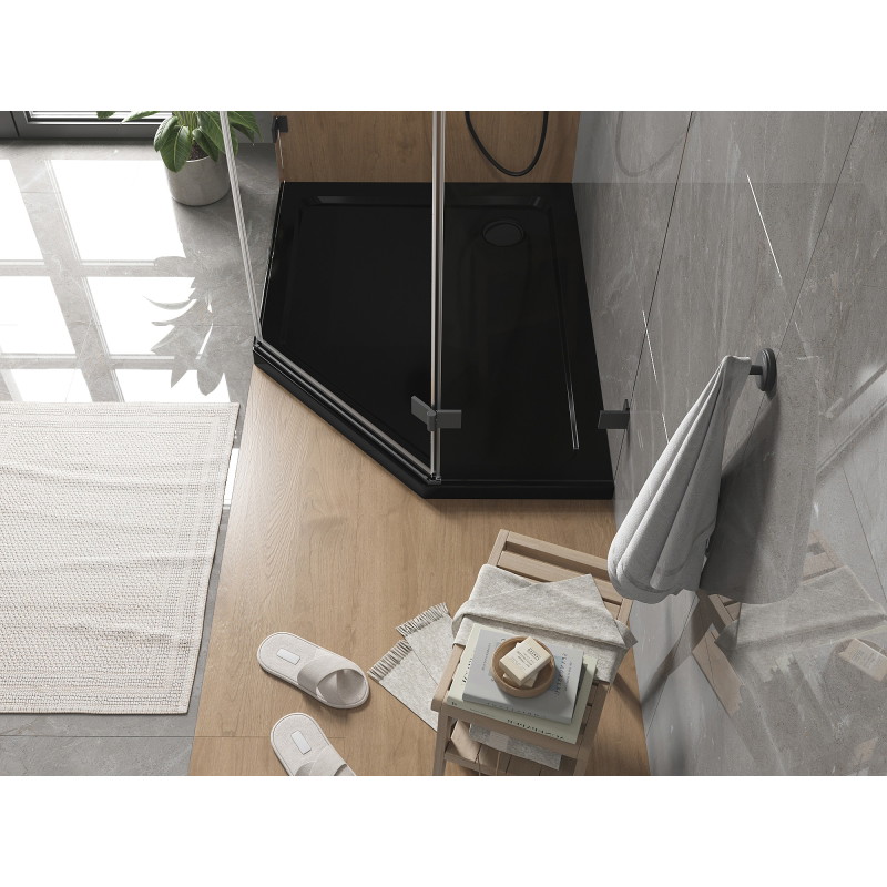 Mexen Flat penkiakampė plona kairinė dušo kabina 100 x 80 cm, juoda, sifonas juodas - 41P708010L-B