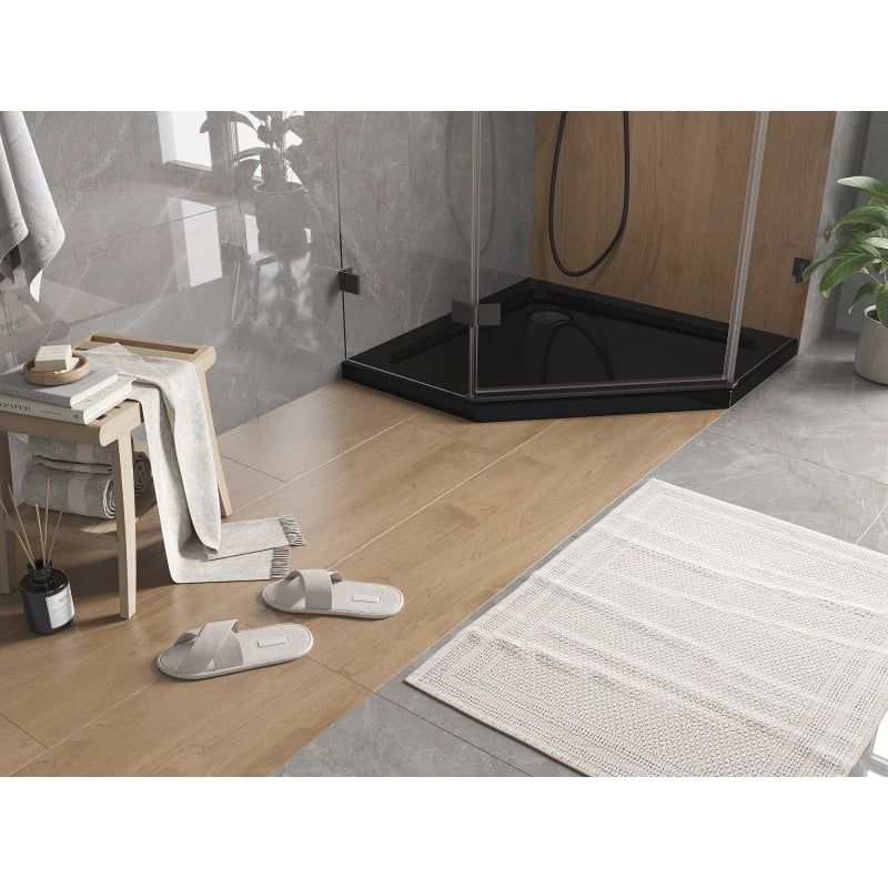 Mexen Flat penkiakampis plokščias dušo padėklas 90 x 90 cm, juodas, juodas sifonas - 41P709090-B