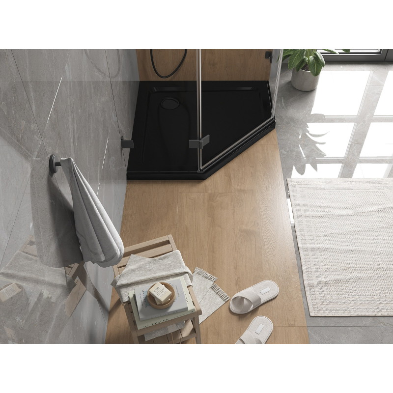 Mexen Flat penkiakampis slim dušo padėklas 100 x 100 cm, juodas, juodas sifonas - 41P701010-B