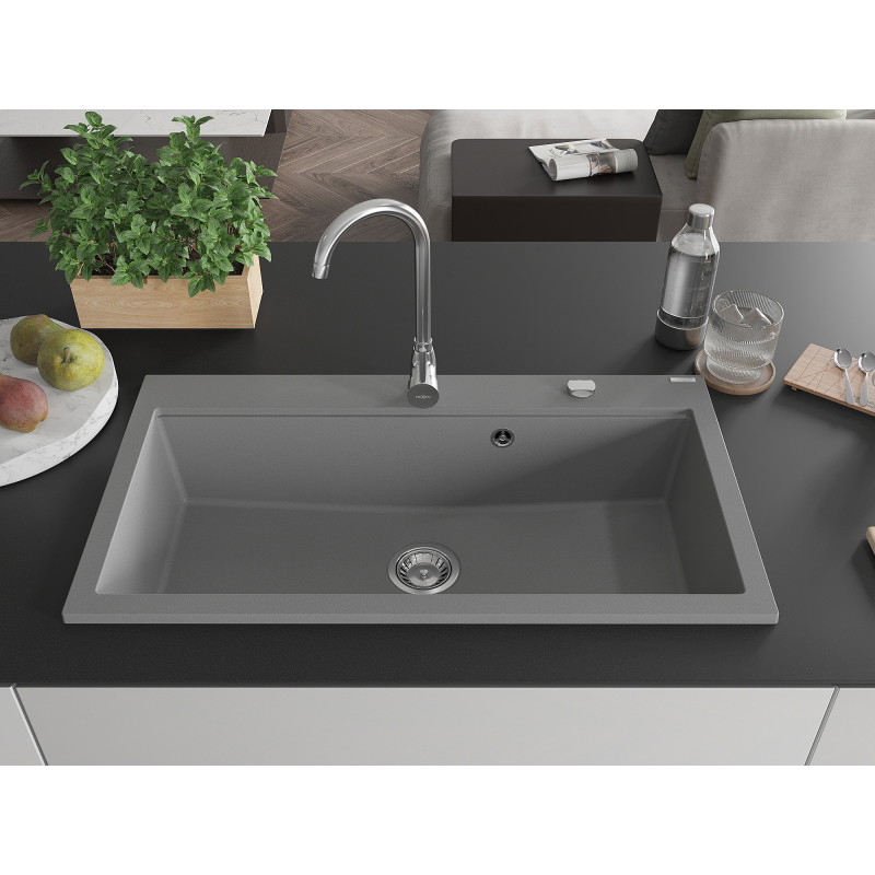 Mexen Slido granitinė 1 dubens plautuvė 900 x 500 mm, pilka, chromuotas sifonas - 6528901005-71
