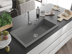 Mexen Slido granitinė 1 dubens plautuvė 900 x 500 mm, pilka, chromuotas sifonas - 6528901005-71