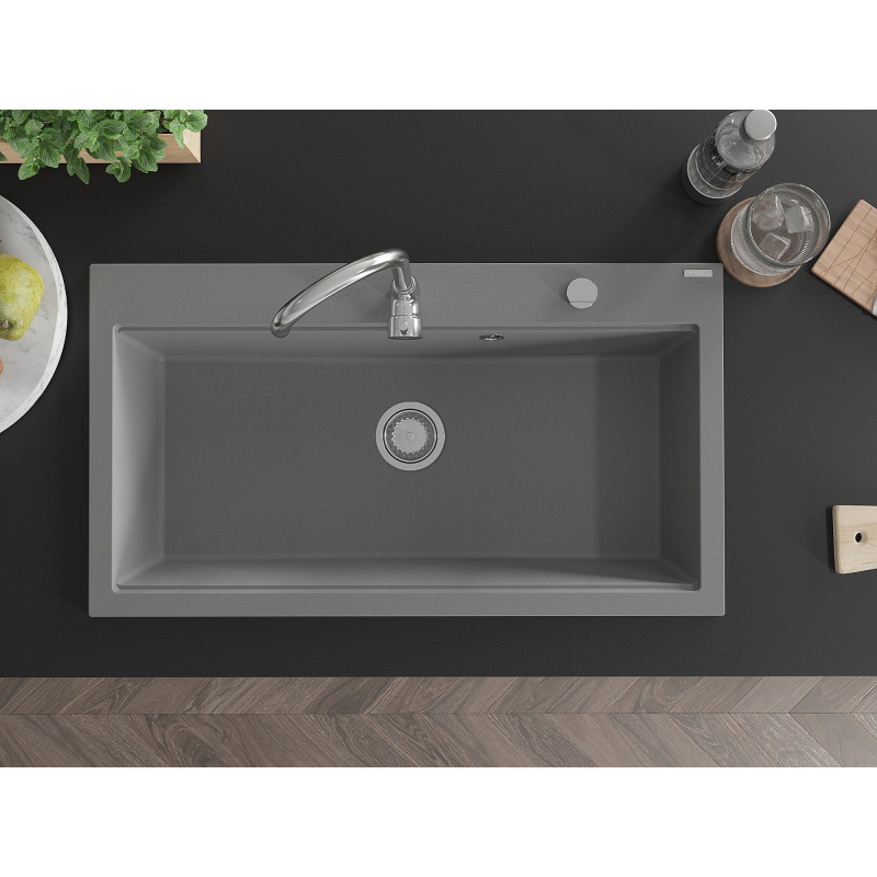 Mexen Slido granitinė 1 dubens plautuvė 900 x 500 mm, pilka, chromuotas sifonas - 6528901005-71