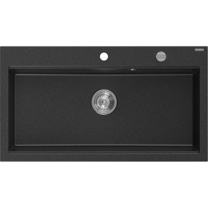 Mexen Slido granitinė 1 kameros plautuvė 900 x 500 mm, juodos ir sidabrinės metalo spalvos, chromuotas sifonas