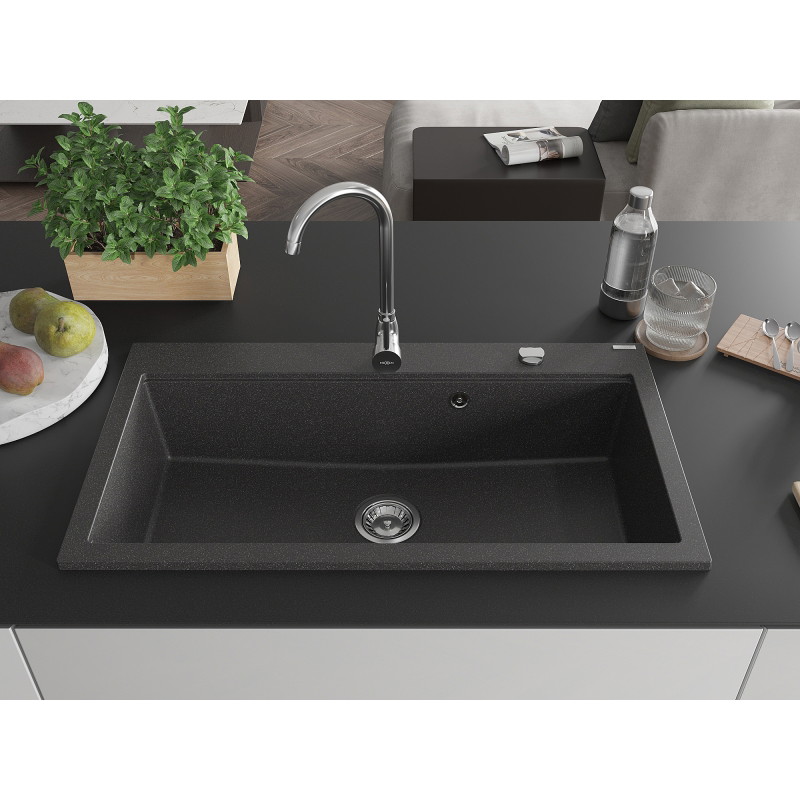 Mexen Slido 1 dubens granitinė plautuvė 900 x 500 mm, juoda su taškeliais, chromuotas sifonas - 6528901005-75 - 6528901005-76