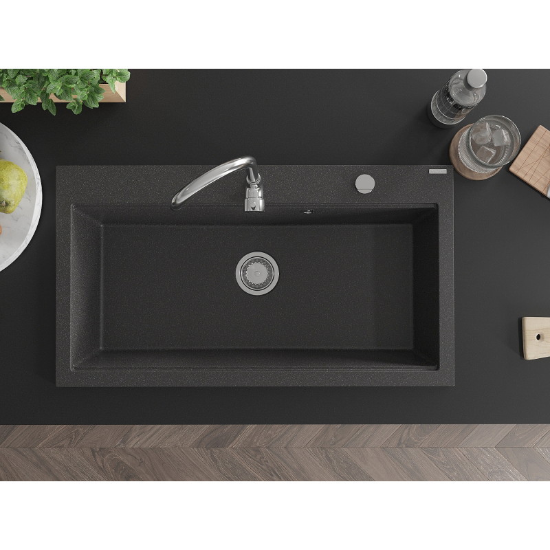 Mexen Slido 1 dubens granitinė plautuvė 900 x 500 mm, juoda su taškeliais, chromuotas sifonas - 6528901005-75 - 6528901005-76