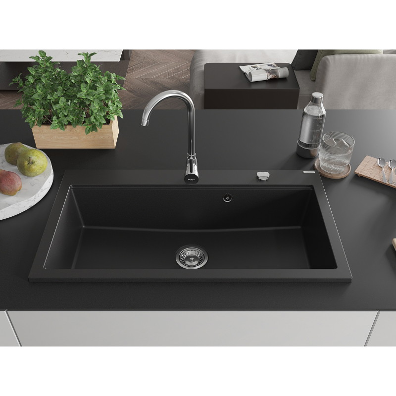 Mexen Slido granitinė vienos kameros plautuvė 900 x 500 mm, juoda, chromuotas sifonas - 6528901005-77