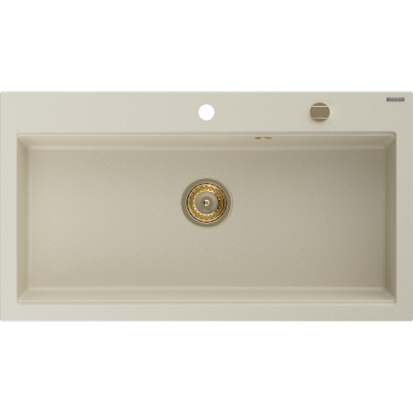 Mexen Slido granitinė 1 dubens plautuvė 900 x 500 mm, smėlio spalvos, auksinis sifonas - 6528901005-69-G