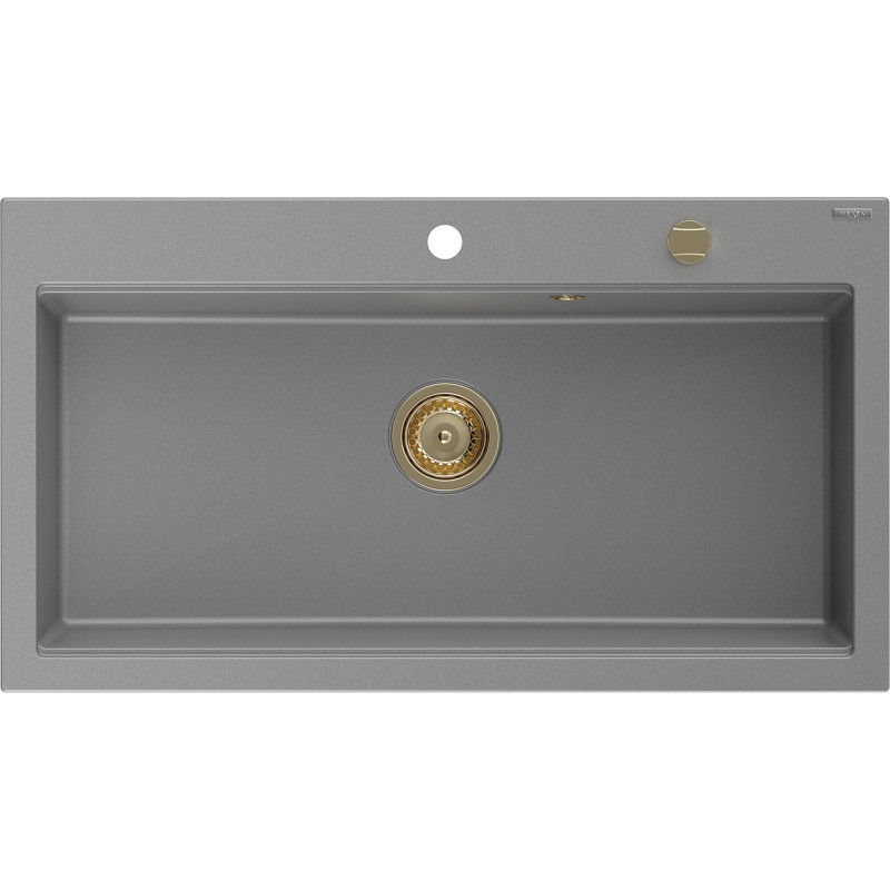 Mexen Slido granitinė vienos kameros plautuvė, 900 x 500 mm, pilka, auksinis sifonas - 6528901005-71-G