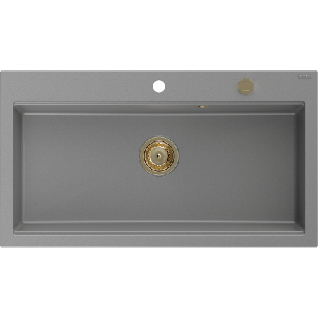 Mexen Slido granitinė vienos kameros plautuvė, 900 x 500 mm, pilka, auksinis sifonas - 6528901005-71-G