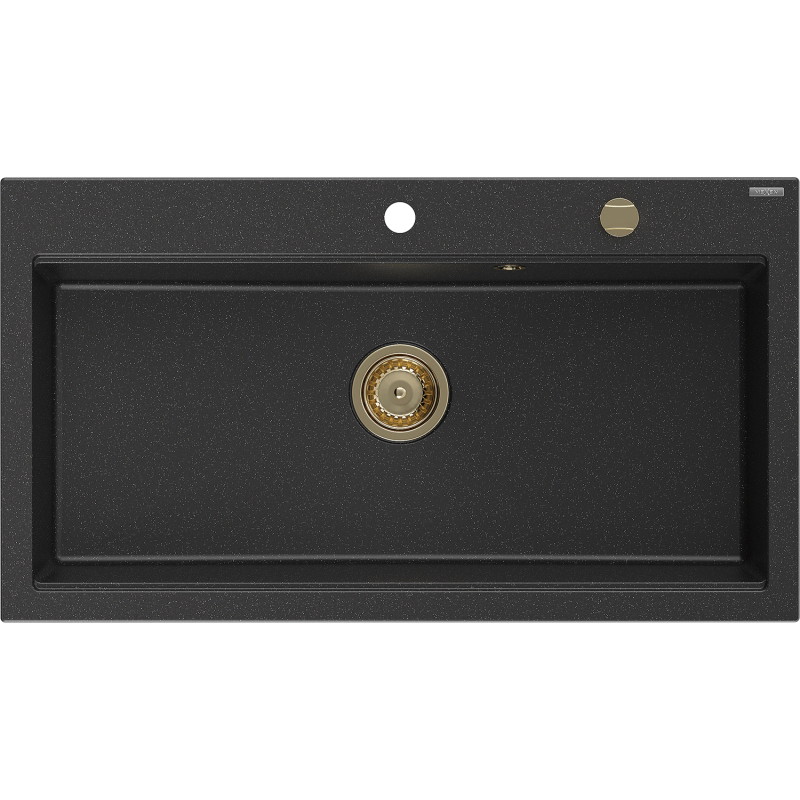 Mexen Slido granitinė 1 kameros plautuvė 900 x 500 mm, juoda/sidabro metalo spalvos, auksinis sifonas - 6528901005-73-G