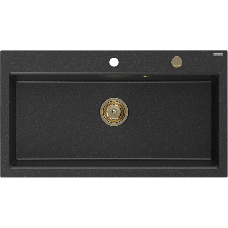 Mexen Slido granitinė 1 kameros plautuvė 900 x 500 mm, juoda/sidabro metalo spalvos, auksinis sifonas - 6528901005-73-G