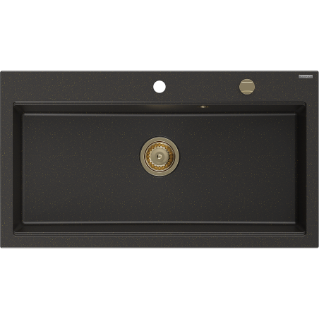 Mexen Slido Granito plautuvė su 1 dubeniu 900 x 500 mm, juoda/auksinė metalik, auksinis sifonas - 6528901005-75-G