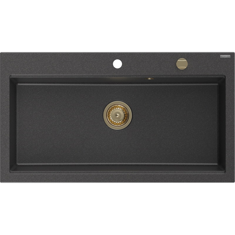 Mexen Slido granitinė 1 kameros plautuvė 900 x 500 mm, juoda taškuota, auksinis sifonas - 6528901005-76-G