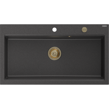 Mexen Slido granitinė 1 kameros plautuvė 900 x 500 mm, juoda taškuota, auksinis sifonas - 6528901005-76-G