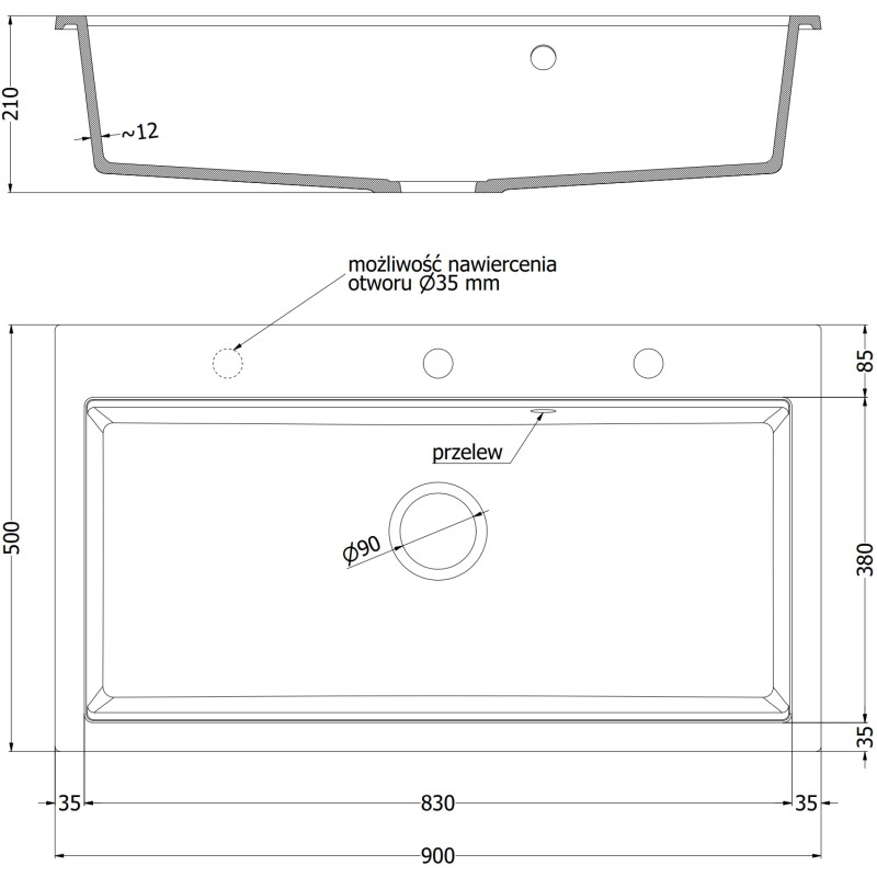 Mexen Slido 1 kameros granitinė plautuvė 900 x 500 mm, smėlio spalvos, juodas sifonas - 6528901005-69-B