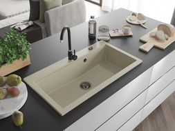 Mexen Slido granitinė vienos kameros plautuvė 900 x 500 mm, smėlio spalvos, juodas sifonas - 6528901005-69-B