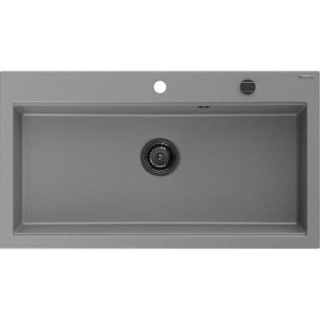 Mexen Slido granitinė virtuvinė plautuvė su viena kamera 900 x 500 mm, pilka, juodas sifonas - 6528901005-71-B