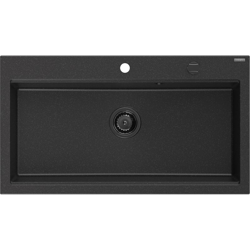 Mexen Slido granitinis vienos kameros plautuvas 900 x 500 mm, juodas/sidabrinis metalikas, juodas sifonas - 6528901005-73-B