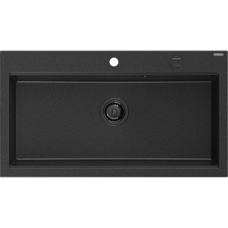 Mexen Slido granitinis vienos kameros plautuvas 900 x 500 mm, juodas/sidabro metalo spalvos, juodas sifonas - 6528901005-73-B