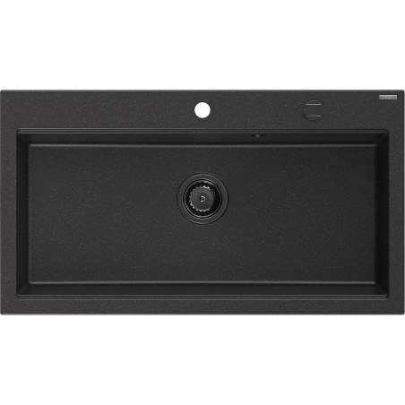 Mexen Slido granitinis vienos kameros plautuvas 900 x 500 mm, juodas/sidabrinis metalikas, juodas sifonas - 6528901005-73-B