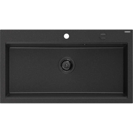 Mexen Slido granitinis vienos kameros plautuvas 900 x 500 mm, juodas/sidabro metalo spalvos, juodas sifonas - 6528901005-73-B
