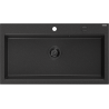 Mexen Slido granitinis vienos kameros plautuvas 900 x 500 mm, juodas/sidabrinis metalikas, juodas sifonas - 6528901005-73-B