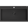 Mexen Slido granitinis vienos kameros plautuvas 900 x 500 mm, juodas/sidabro metalo spalvos, juodas sifonas - 6528901005-73-B