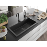 Mexen Slido granitinis vienos kameros plautuvas 900 x 500 mm, juodas/sidabrinis metalikas, juodas sifonas - 6528901005-73-B