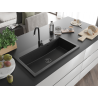 Mexen Slido granitinis vienos kameros plautuvas 900 x 500 mm, juodas/sidabro metalo spalvos, juodas sifonas - 6528901005-73-B